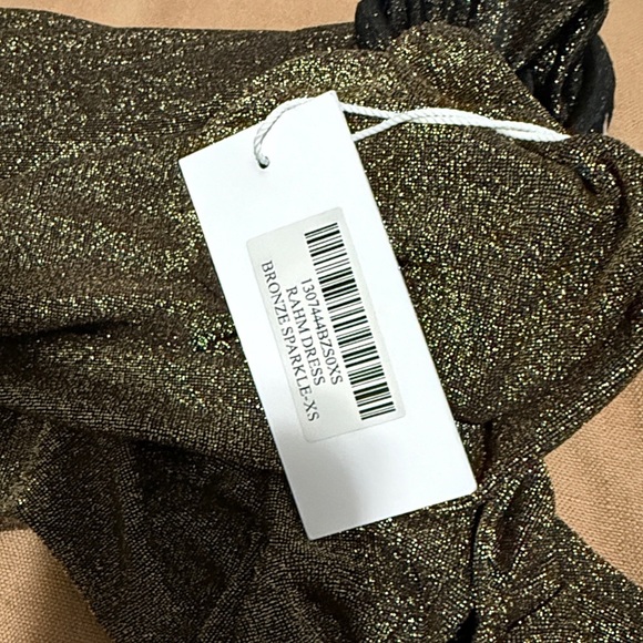 Reformation 'Rahm' Ruched Puff Sleeve Dress in Bronze Sparkle - Picture 5 of 7